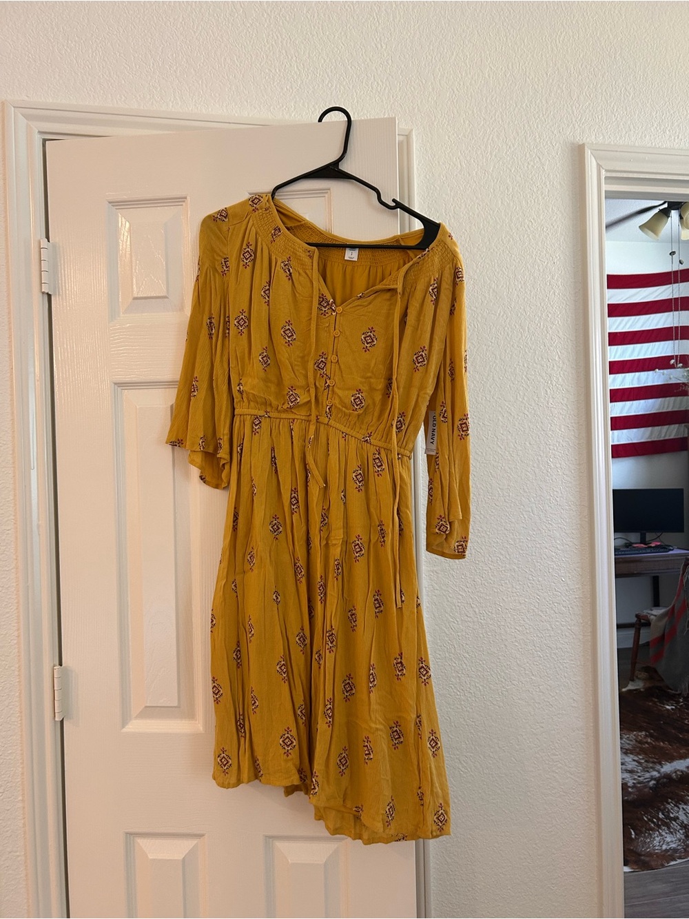 Old Navy Mustard Yellow Printed Midi Dress